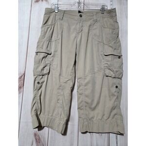 Ladies 12 Cargo Capri Pants Womens Adjustable Tan Utility Casual‎ Cropped
